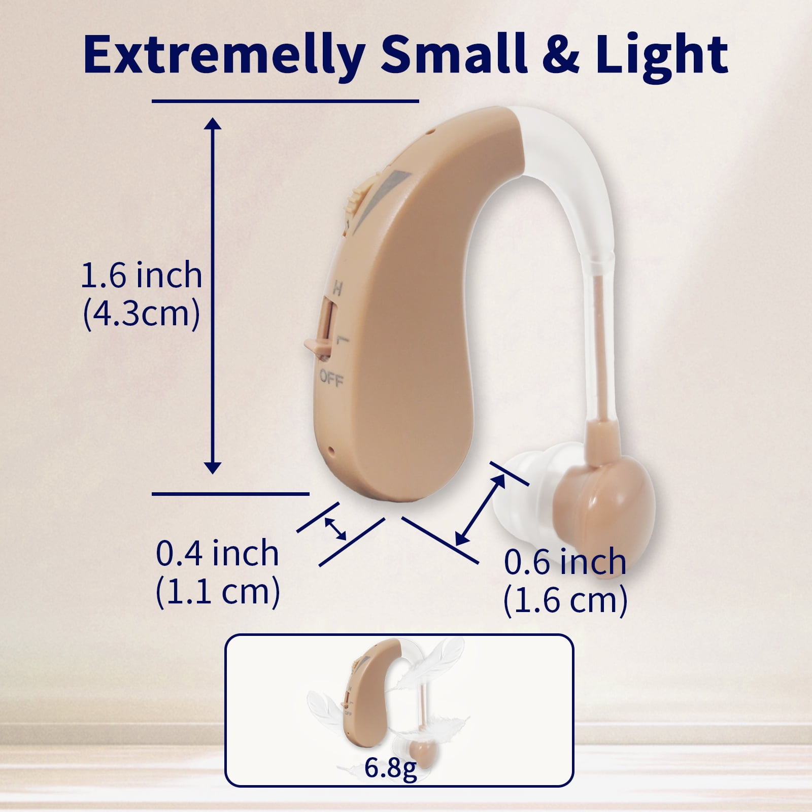 Delmicure Hearing Aids for Seniors, Rechargeable Digital Sound Device: Noise Cancellation Chip, Multi-Level Volume Control, VHP-1204 Binaural - Beige