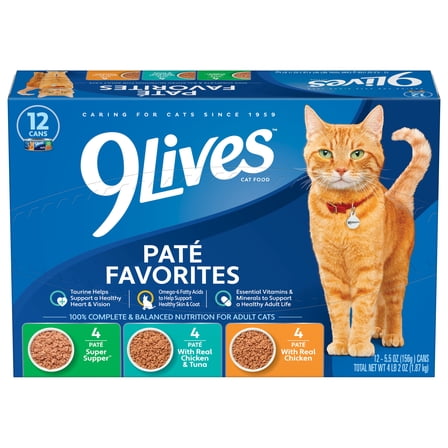 9Lives Paté Favorites Wet Cat Food Variety pack, 5.5 oz. Cans (pack of 12)