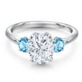 thumbnail image 3 of Gem Stone King 925 Sterling Silver White Moissanite and Swiss Blue Topaz Engagement Ring for Women | 2.81 Cttw | Oval 9X7MM | Gemstone Birthstone | Size 9, 3 of 7