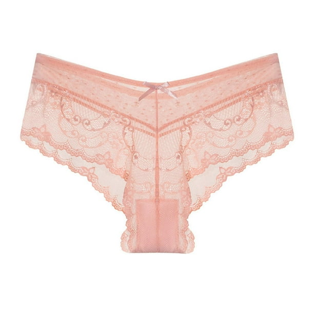 Womens Underwear Invisible Seamless Bikini Lace Underwear Half Back  Coverage Panties, 5 Pack, Pink, M 