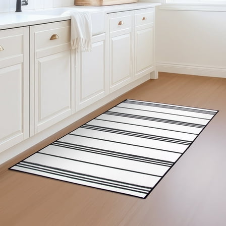 My Magic Carpet 3'x5' Machine Washable Non-Slip Kitchen Entryway Area Rug - Stripe Black And White