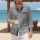 thumbnail image 1 of Blusa y camisa de manga larga con cuello vuelto para hombre, color liso, informal, a la moda, con bolsillos, manga larga, botones, cárdigan, abrigo, blusa de poliéster para hombre, 1 of 9