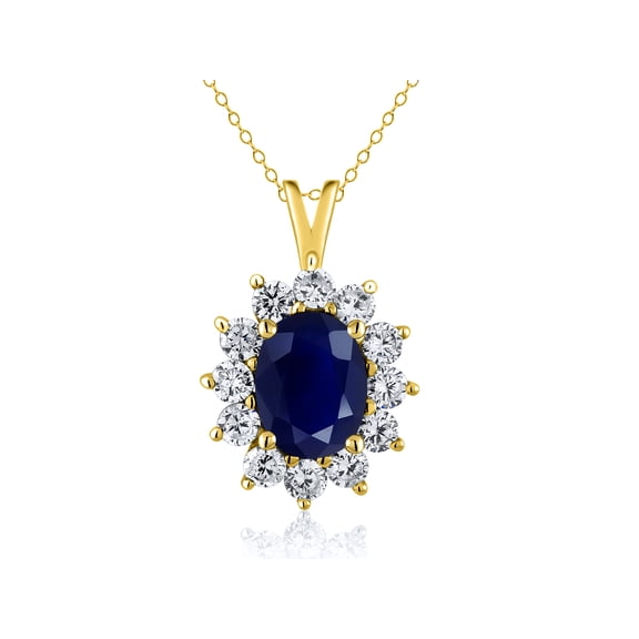 2.39 Ct Oval Blue Sapphire 18K Yellow Gold Plated Silver Pendant