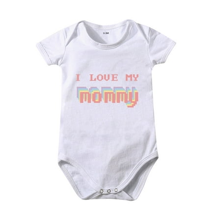 

Unisex Baby Onesie Clothing Cartoon Color Printing I LOVE MY MOMMY Print Short Sleeve Crawl Romper Clothes Summer Solid Color 0 To 24 Months Kids