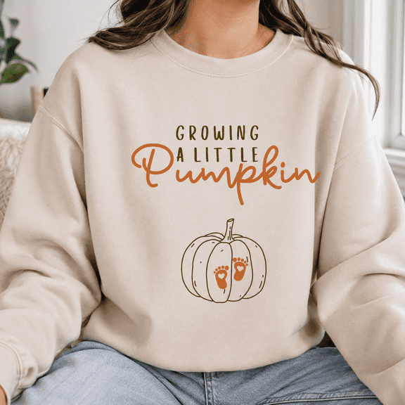 Growing a Little Pumpkin Pregnancy Fall Graphic Crewneck Sweatshirt, Unisex Fit
