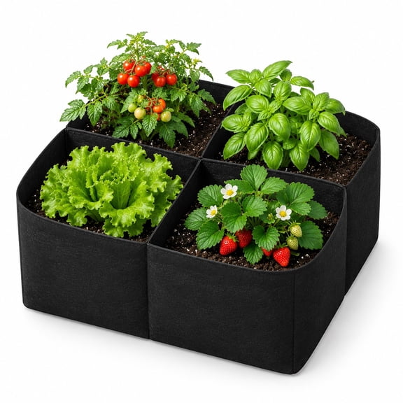 2×2 Feet Fabric Raised Garden Bed, 4 Grids Plant Grow Bags Garden Containers for Raised Beds, Square Reusable Cloth Planting Container for Vegetables Heavy Pot Bag for Potato Carrot Onion Flower