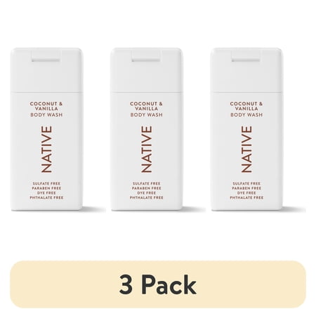 (3 pack) Native Body Wash, Sulfate Free, Coconut & Vanilla, for Women and Men, Travel Size 3 fl oz