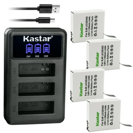 Kastar 4 Pack Battery and LCD Triple USB Charger Compatible with SJCAM SJ6 LEGEND SJCAM SJ 6 Battery SJCAM SJ6 Legend 4K Action Camera SJCAM SJ6 Legend Sport Camera SJCAM SJ6 Pro 4K Action Camera