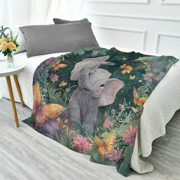 70x55 Inches Glow in The Dark Blanket Cozy Throw Camping Blankets for Home and Outdoor Use Cute Elephant