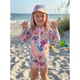thumbnail image 6 of BemeyourBBs Toddler Baby Girl Boy Swimsuit with Sun Hat Infant Bathing Suit Coral Dinosaur Pawpaw Swim Ring Printed Long Sleeve Half Zipper Rash Guard Swimwear Summer Beachwear, 6 of 9
