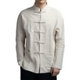 thumbnail image 5 of Lohuatrd Men Autumn Chinese Style Shirt Top Mandarin Collar Long Sleeve Pockets Disc Button Traditional Kung Fu Tai Chi Shirt Tang Tops Uniform, 5 of 8