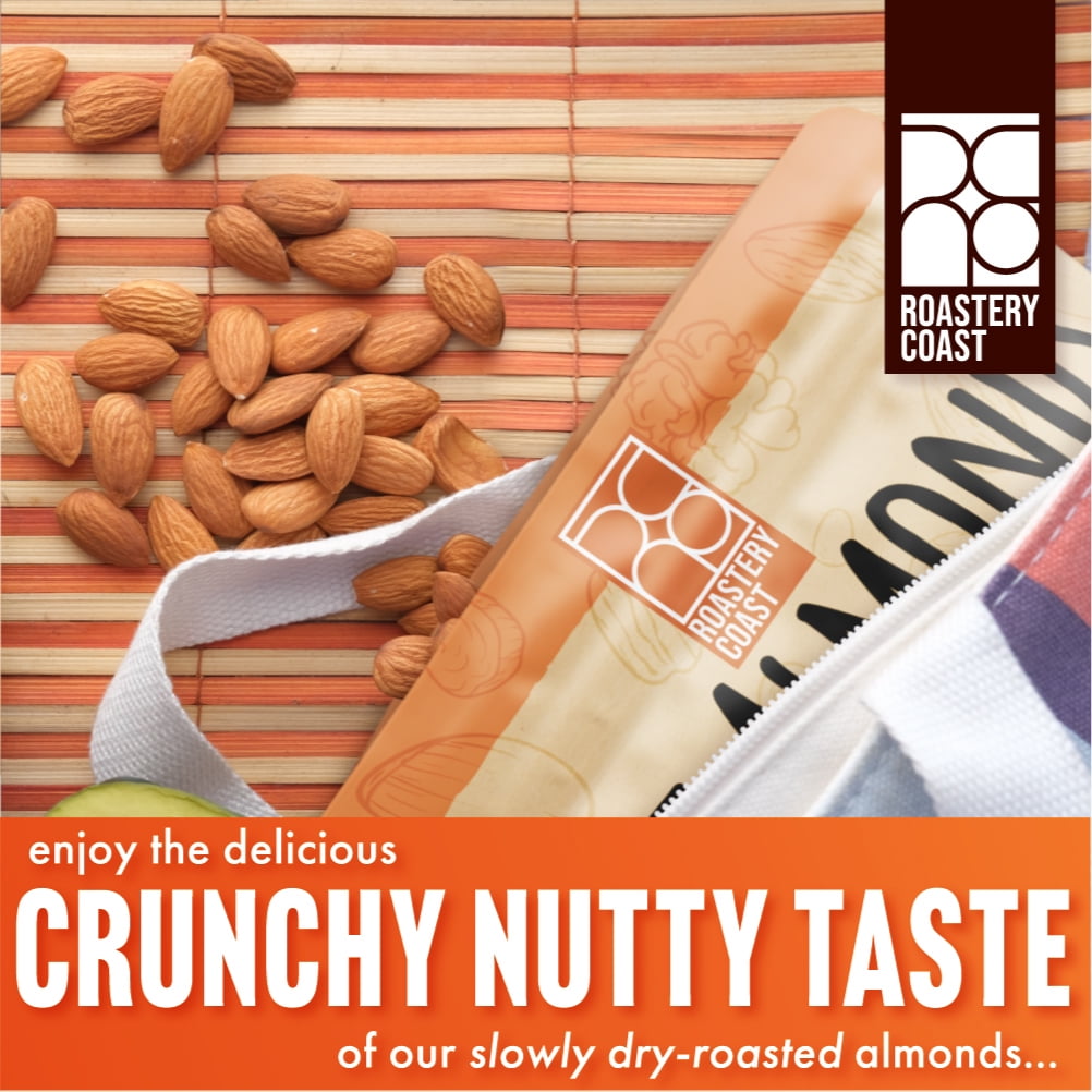 Roastery Coast Just Roasted Almonds | 3 Pounds | Bulk | Unsalted Nuts | Slow Dry Roasted | Steam Pasteurized | Plant Protein | Gluten Free | Non-GMO | Low carb | Keto Snack