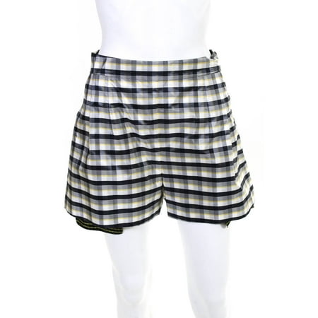Christian Dior Womens SS2016 Gingham Silk Shorts Whtie Black Yellow Size 6
