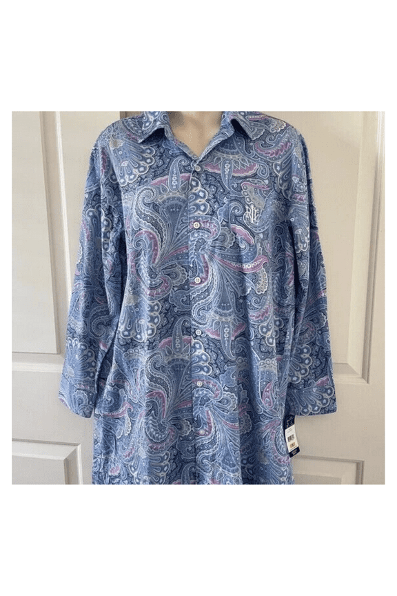 69$ Polo Ralph Lauren Blue Pais Shirt Women sleepwear Front Pocket Small
