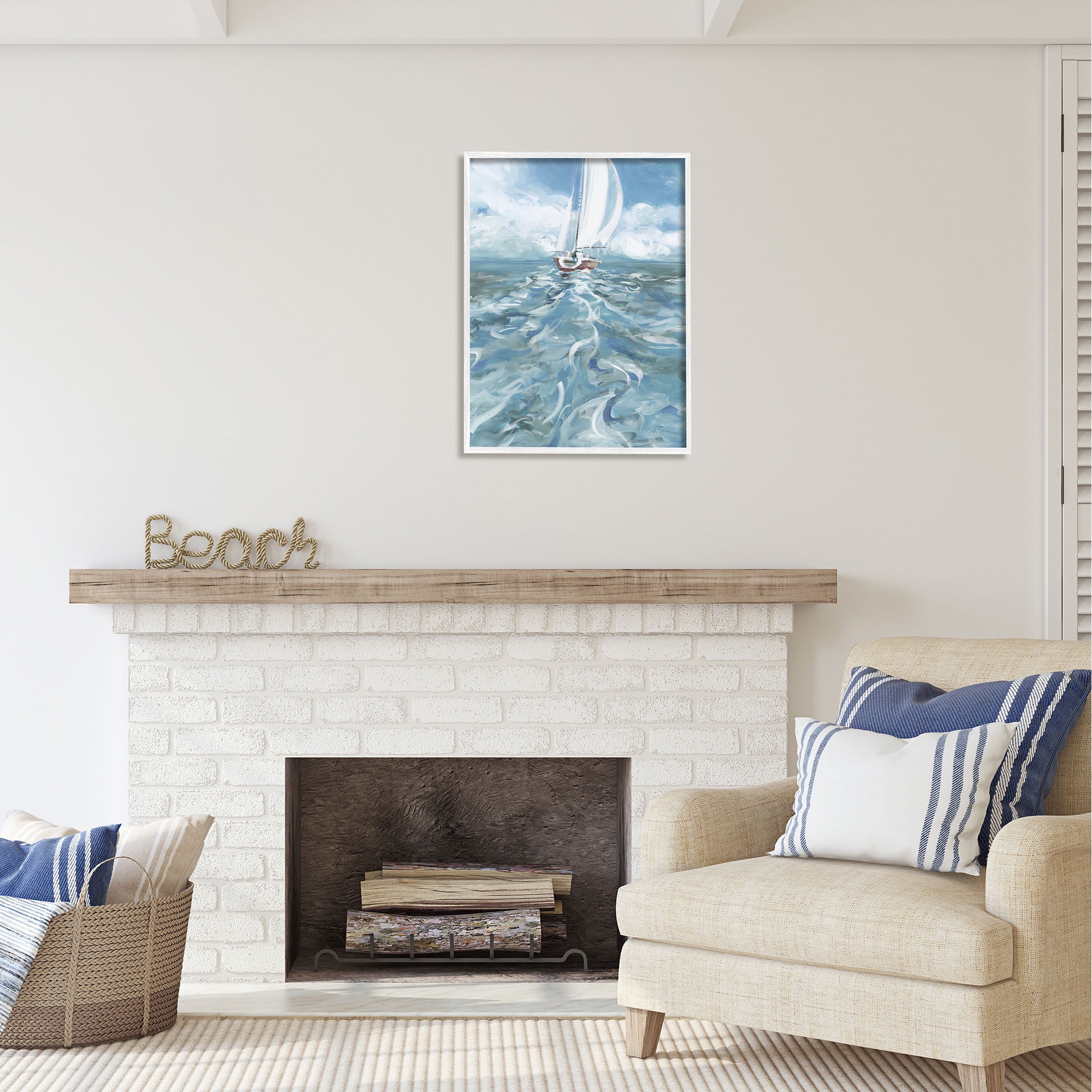 Stupell Industries Boat Waves Wake Painting Transportation Painting White Framed Art Print Wall Art, 24 x 30