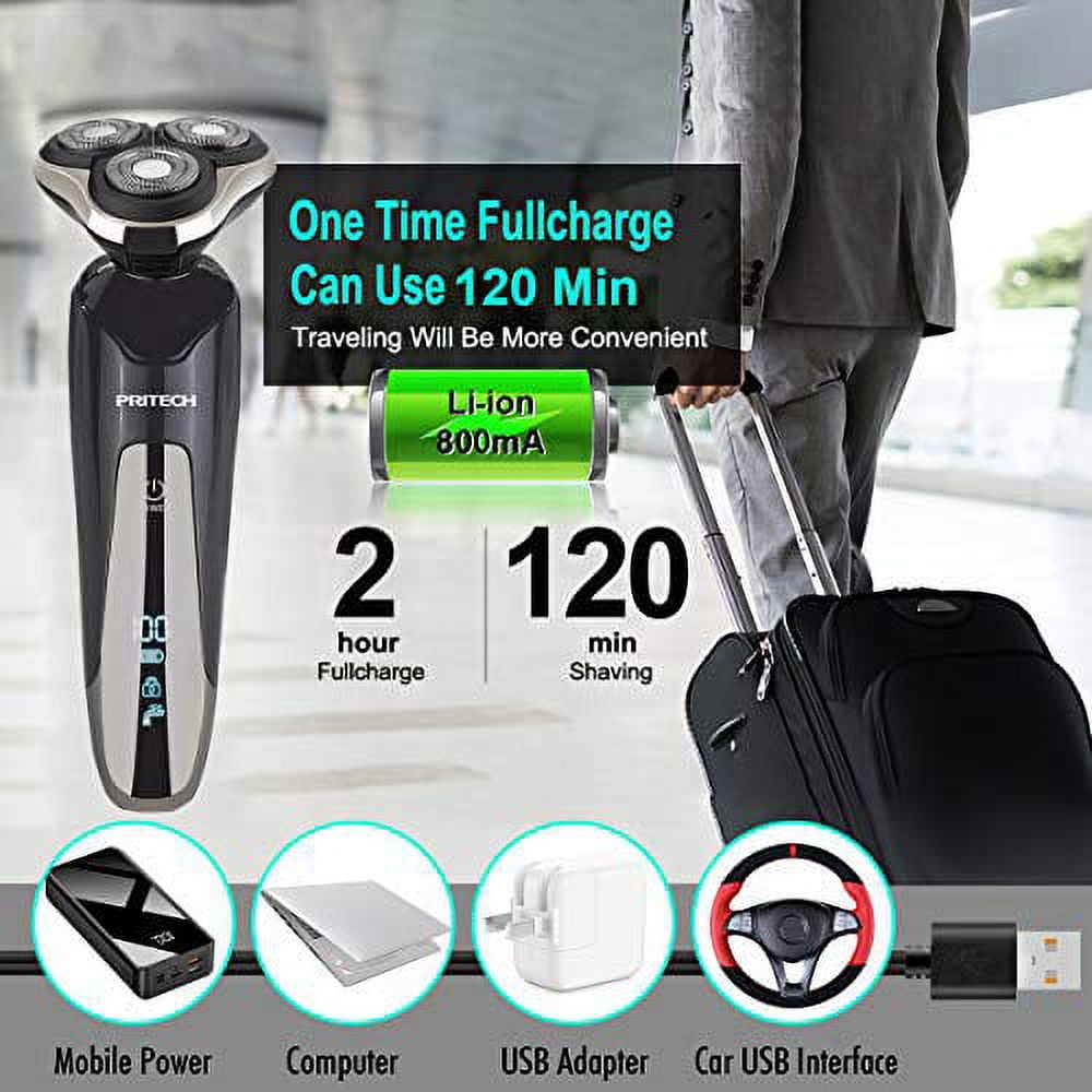 PRITECH Electric Razor for Men, Rechargeable Electric Shaver for Men, Waterproof Wet Dry Cordless Razor with Nose Hair Trimmer and Sideburns Trimmer(Black)