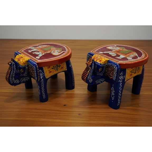 wooden Hand-Painted elephant design Pichwai Mini Elephant Stool