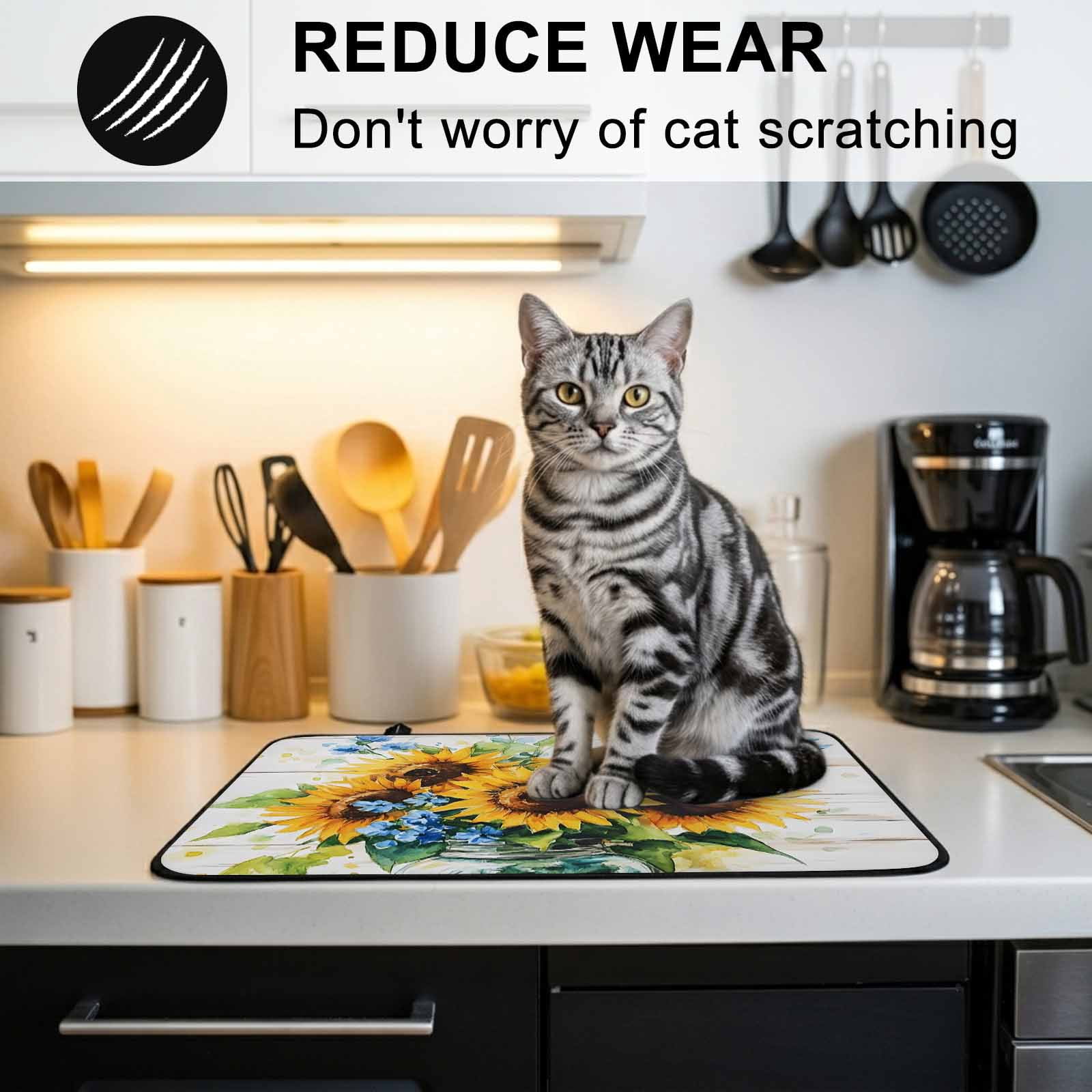 Sunflower Stove Top Cover for Electric Stove, Heat-proof & Non Slip Glass Top Stove Cover Protector, Retro Country Garden Floral Blue Wildflower Kitchen Flat Cooktop Rubber Mat 24x21 Inches