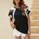 thumbnail image 2 of Tops de manga corta con cuello redondo y volantes de encaje estampado para mujer Fridja  ghk3635, 2 of 7