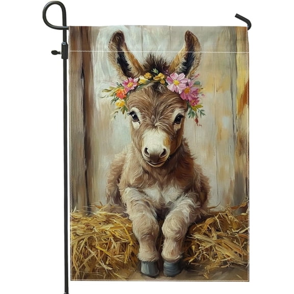 Floral Donkey Garden Flag, Colorful Spring Outdoor Burlap Yard Banner, Double Sided Garden Decor, 12 x 18 Inch