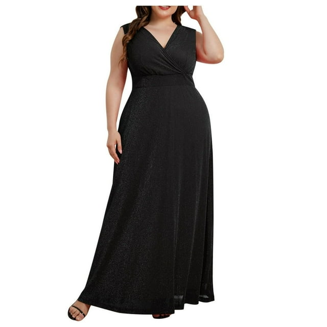 Robes de Bal d'Été pour Femmes Robe d'Invitée de Mariage Sans Manches à Col en V Robe Grande Taille Robes de Retour à la Maison