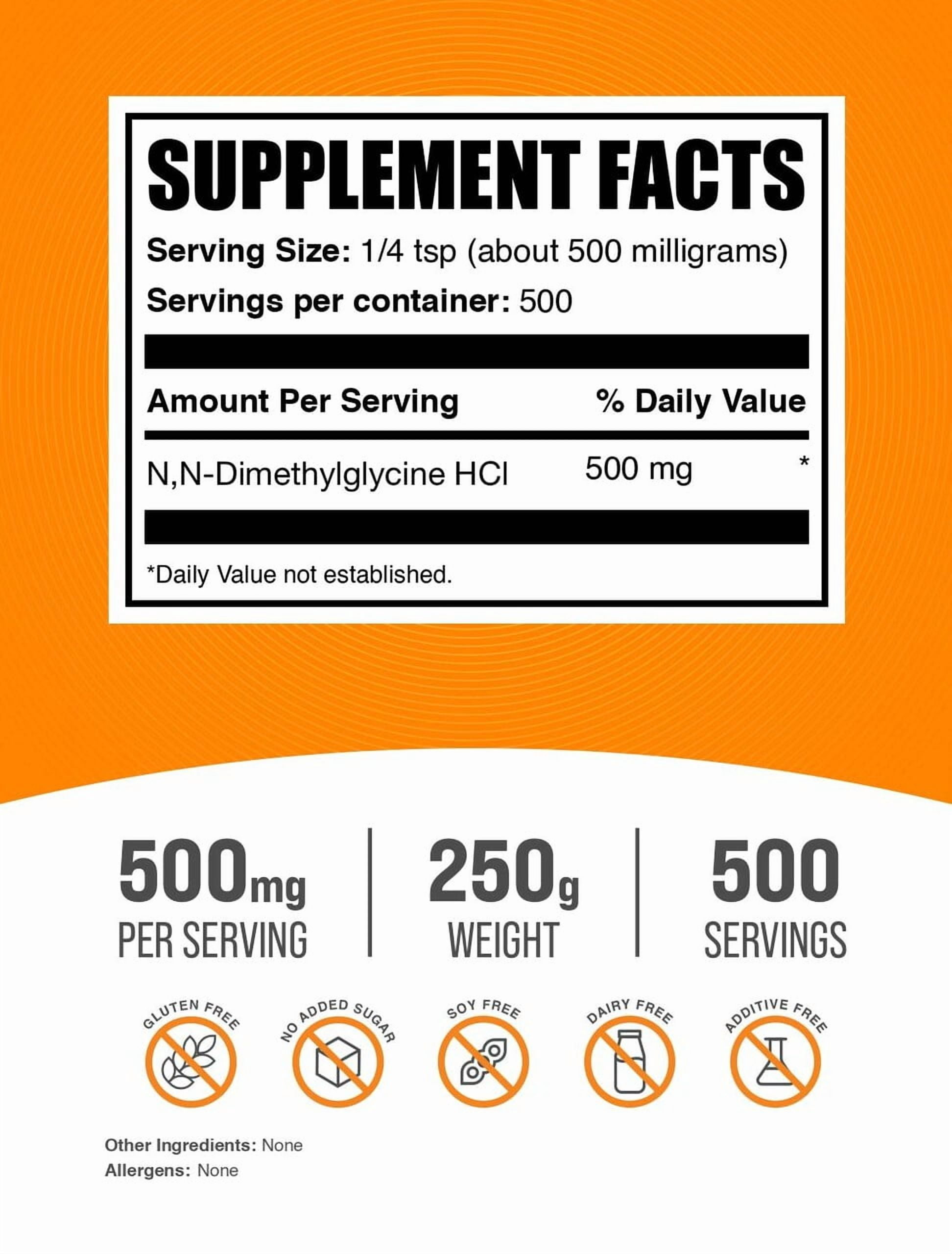BulkSupplements N,N-Dimethyl Glycine HCl (DMG HCl) Powder - 500mg per Serving - 250 Grams (8.8 oz)