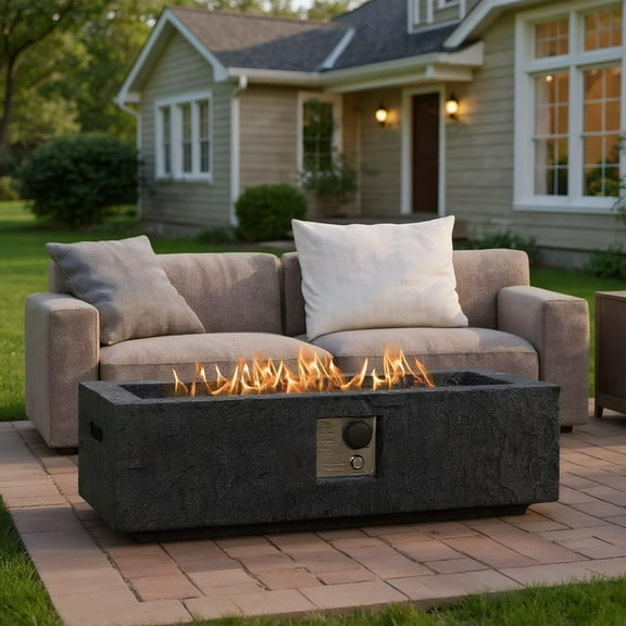 Topcobe 42.5 Inch 50000 BTU Fire Pit Table Set with Stainless Steel Burner, Outdoor Patio Furniture for Garden Backyard Pool Deck