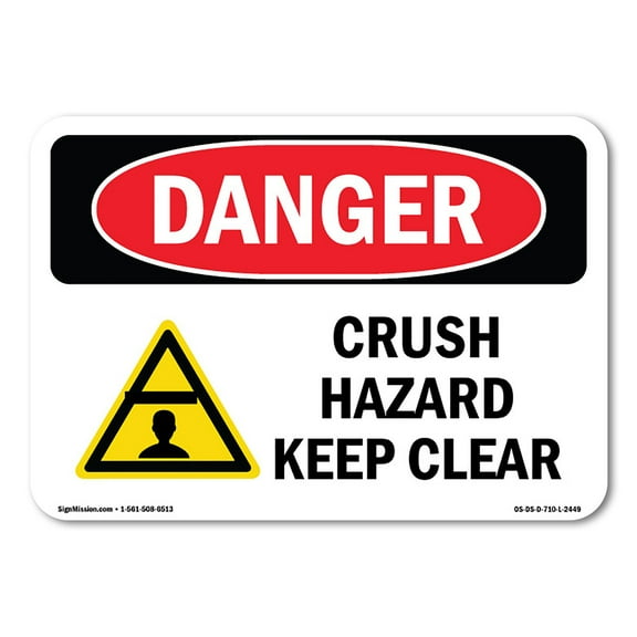 OSHA Danger Sign - Crush Hazard Keep Clear | Decal | Protect Your Business, Construction Site, Warehouse & Shop Area |  Made in The USA