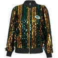 thumbnail image 2 of Women's Cuce  Green Green Bay Packers Slim Fit Sequin Striped Full-Zip Bomber Jacket, 2 of 4