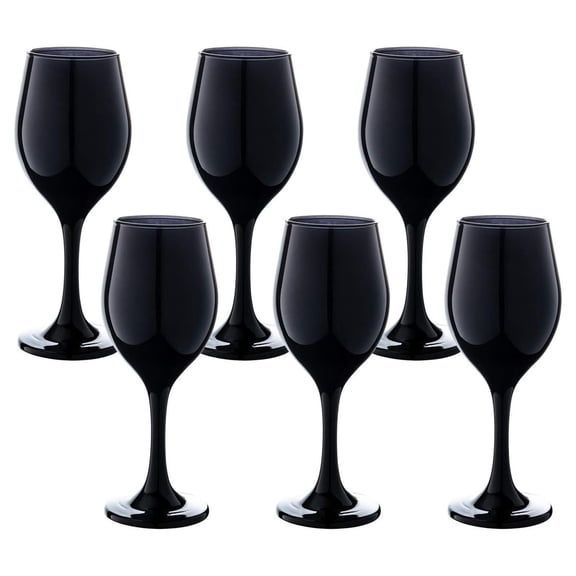 Ditangy Décor Black Wine Glasses: 11 Oz Fancy Wine Glasses With Stem For Red And White Wine- Thick And Durable Wine Glass- Dishwasher Safe - Great For Wine Tasting- Set Of 6 Decorative Goblets