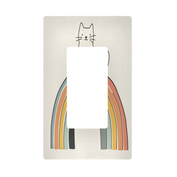 Yayeee Rocker Switch Wall Plate 1-Gang 4.6"x2.9" Home Decorative Outlet Cover, White Cat Rainbow