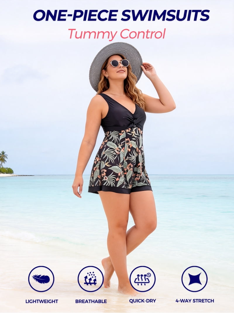 ladies swim dress size 22 ShapeSolver Women's Plus Size Empire Swim Dress
