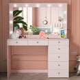 thumbnail image 2 of Ember Interiors Peggy Modern Large Pink Vanity Desk with Lighted Mirror, 7 Drawers, Power Outlet with USB Type-C and Crystal Knobs for Women & Teens, 2 of 6
