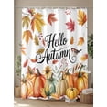 thumbnail image 4 of Fall Shower Curtain Orange Pumpkin Shower Curtains for Bathroom Thanksgiving Decor, Waterproof Polyester Shower Curtain Set with Hooks, Stall Long Size 54"x78" Maple Leaves Hello Autumn, 4 of 6