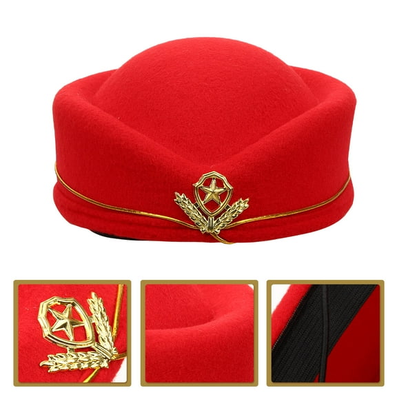 YOSADIER 1Pcs Felt Stewardess Beret Uniform Cosplay Hat For Women Easter Tea Party