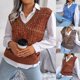 thumbnail image 2 of Chaleco de punto con cuello en V y giro de color europeo y americano para otoño e invierno, ropa de mujer, 2 of 5