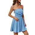 thumbnail image 2 of Women'S Bubble Mini Short Dress 2025 Summer Casual A Line Strapless Tube Top Sundress Trendy Smocked Dresses Blue XL, 2 of 7