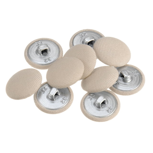 Unique Bargains 10pcs 32L Fabric Cloth Covered Button 20mm Round Metal Shank Sewing Buttons for Suits Dress Blouses, Beige