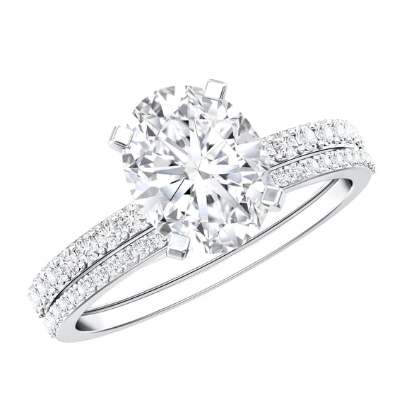 Rosec Jewels Lab Grown Diamond Wedding Ring Set for Women - IGI Certified 2 Carat Oval Engagement Ring with Band - E-VS1 Quality, 925 Sterling Silver, US 4.00