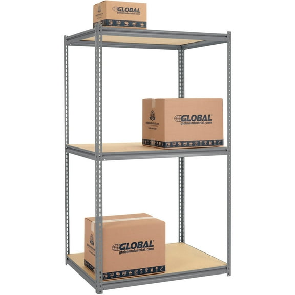 Global Industrial 580927GY 96 x 48 x 36 in. High Capacity 3 Levels Starter Rack with Wood Deck, Gray