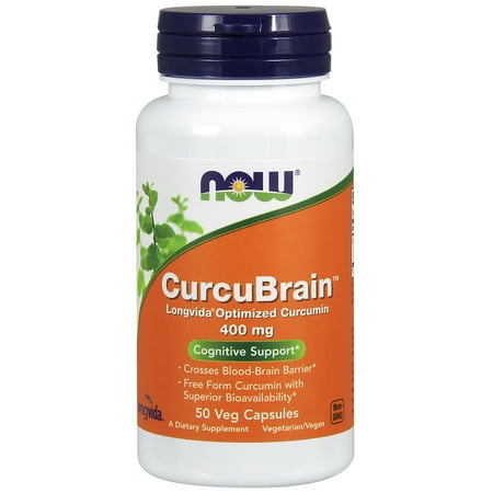 NOW Supplements, CurcuBrain™ 400 mg with Longvida® Optimized Curcumin, 50 Veg (Best Curcumin Supplement 2019)