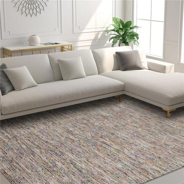 HomeRoots 493182 6 x 9 ft. Grey, Blue & Yellow Wool Hand Loomed Handmade Rectangle Area Rug