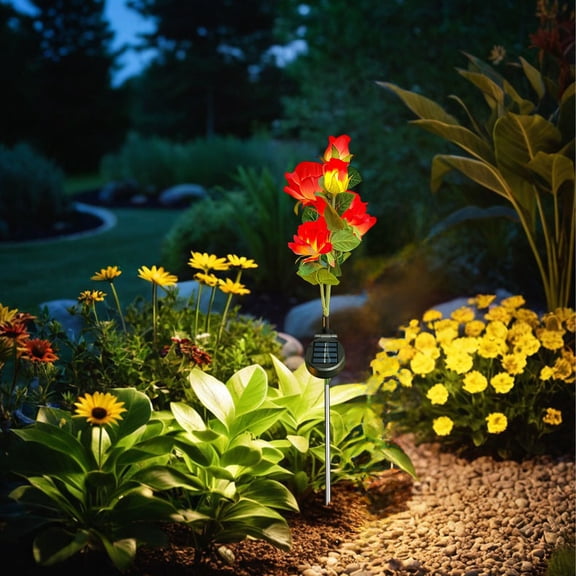 Solar Garden Lights,Solar Flowers Outdoor Waterproof with Rose, Garden Lights Solar Powered Waterproof, Solar Flower Lights, Solar Lights for Outside Garden Patio Yard Decorations