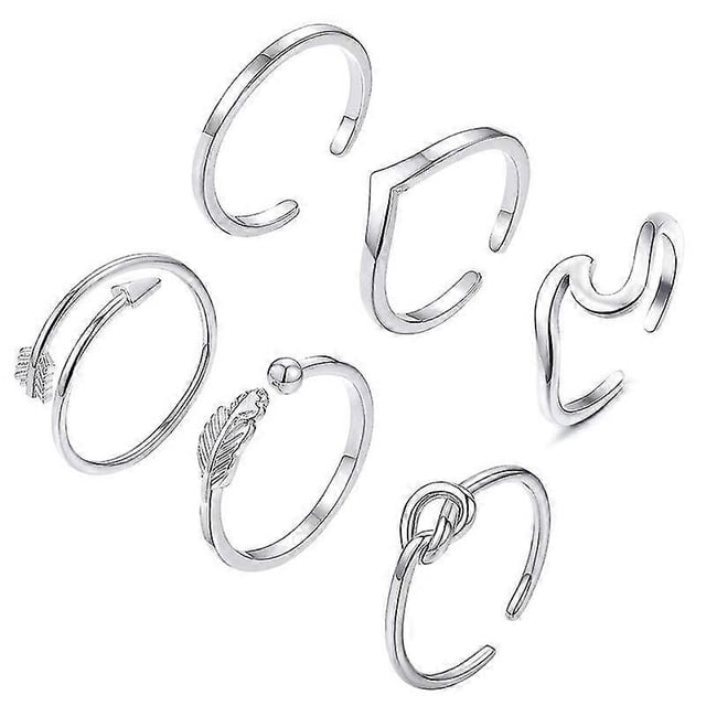 Juego de 6 anillos abiertos para mujer, ajustables para la articulación del dedo pulgar, anillo para el dedo del pie, joyería de playa para mujeres y niñas.