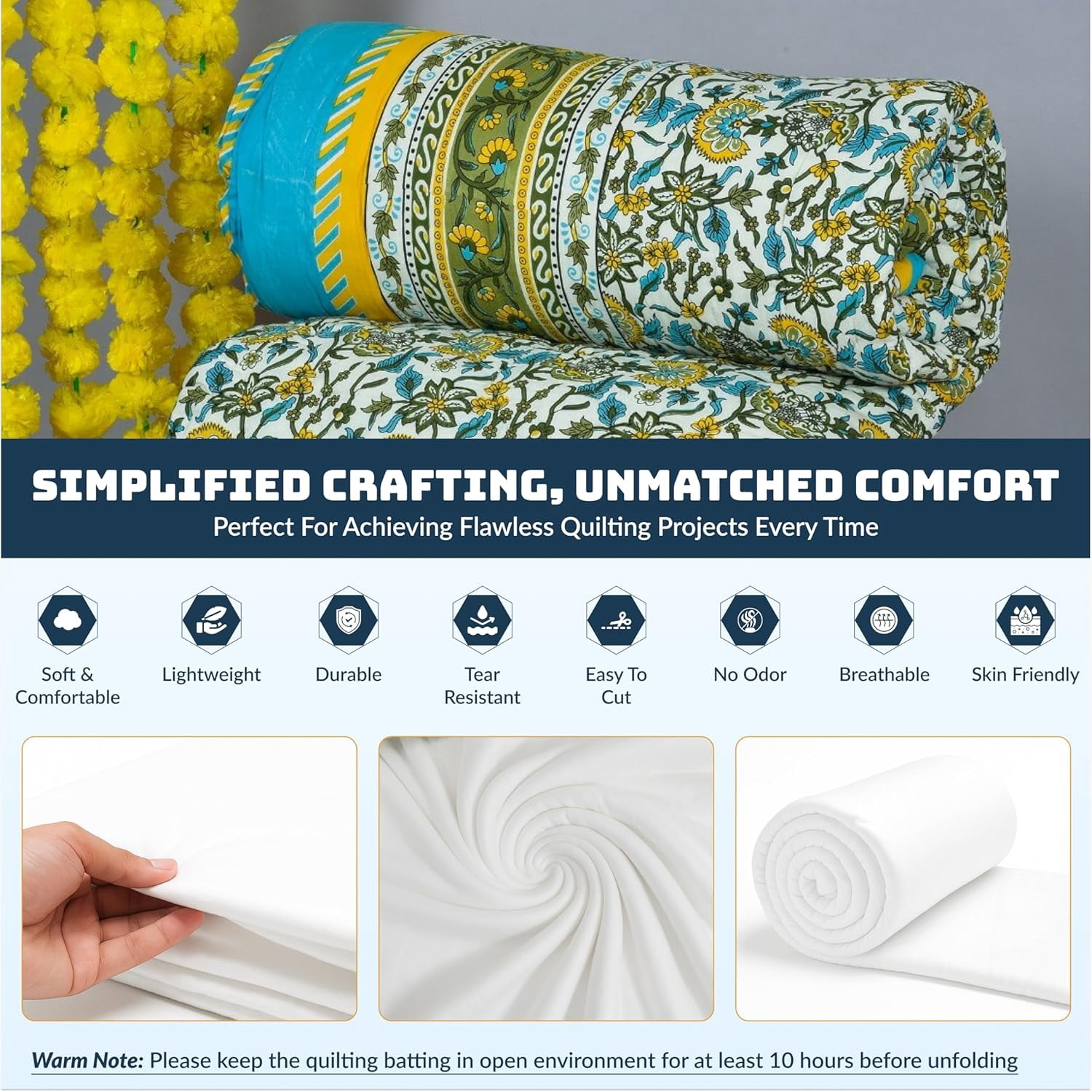 100% Cotton Batting for Crafts - 90" x 108" - Cotton Batting for Quilting w/Scrim Layer - Cotton Fabric - Quilting Fabric for Quilt DIY Projects, Blankets, Sofa Cushions, Pillows, Crafts, etc...