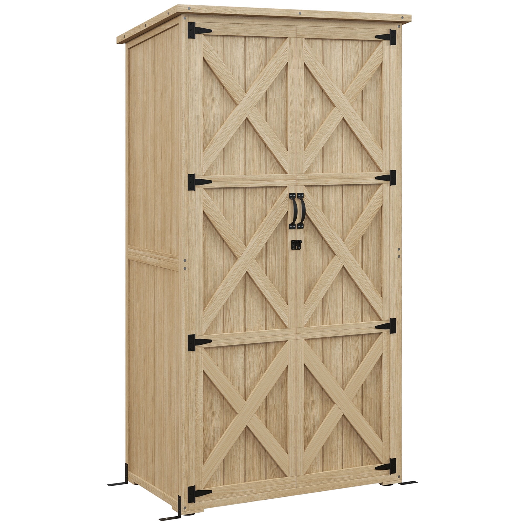 Outsunny Outdoor Storage Cabinet with Waterproof Asphalt Roof, Natural