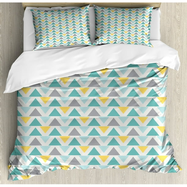 Geometric Duvet Cover Set, Chevron Lines with Triangle Pattern Zigzag