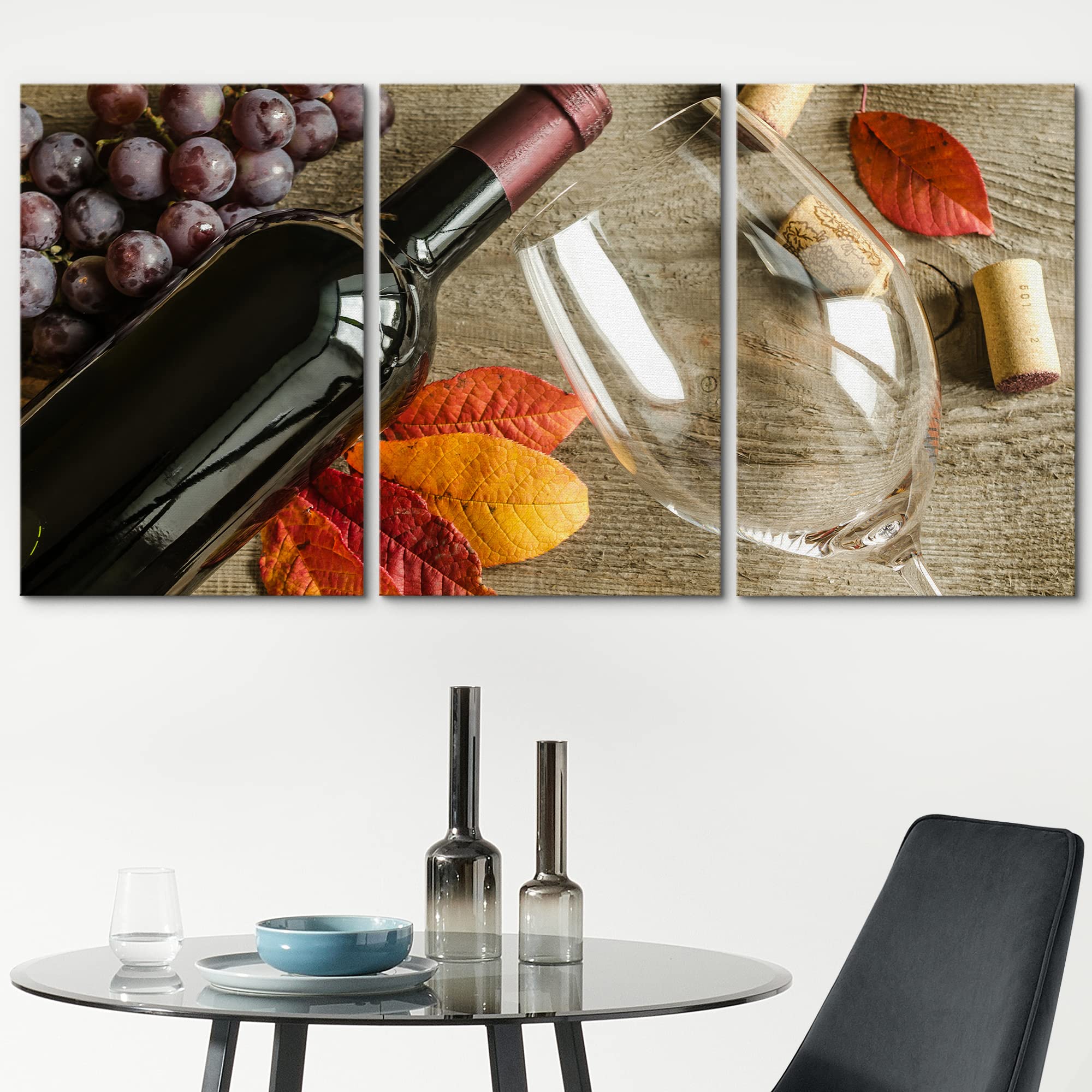 wall26 Canvas Print Wall Art Set Wine Glass with Bottle &amp; Grapes Drinks Cocktails Photography Realism Chic Closeup Colorful Multicolor Ultra for Living Room, Bedroom, Office - 16&quot;x24&quot;x3 - image 2 of 5