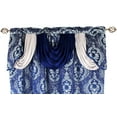 thumbnail image 3 of Luxury Jacquard Curtain Panel with Attached Waterfall Valance, 54 by 84-Inch LANA Navy Blue (2-Panels), 3 of 8