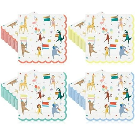 100 Pcs Large Animal Parade Napkins 6.5 Inches Disposable Paper Napkins with Cute Jungle Safari Animal Design for Zoo Theme Party, Baby Shower Birthday Decorations$$Home Decor, Kitchen, & Other